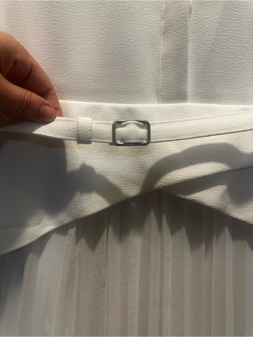White Collared Pleated Midi Dress - Picture 4 of 9